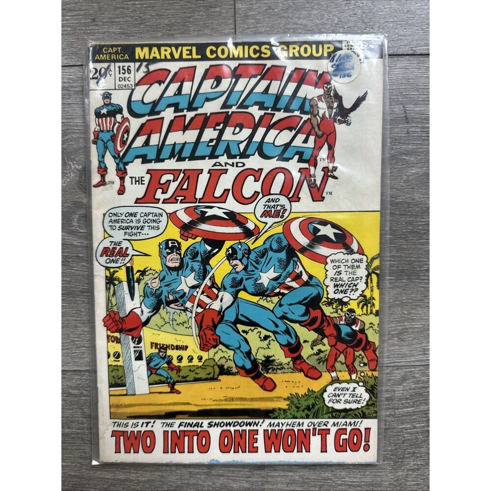 Captain America #156 1972 Vintage Marvel Comic Falcon Cap vs. 1950s Cap/Bucky